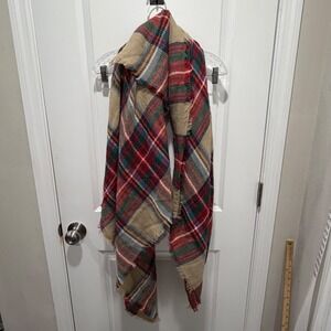 ModCloth Womens Blanket Scarf Plaid Oversized Frayed One Size